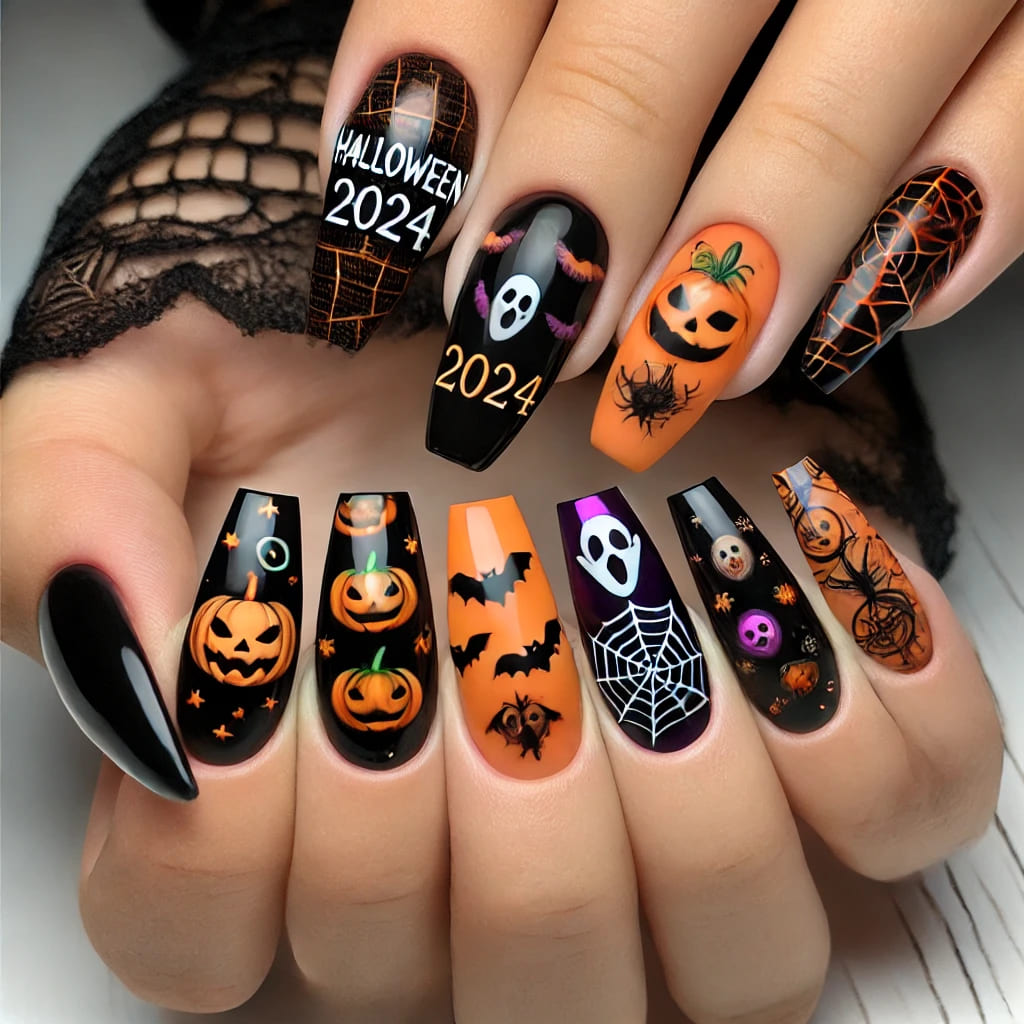 Modele de Unghii de Halloween 2024 cu baza rubber