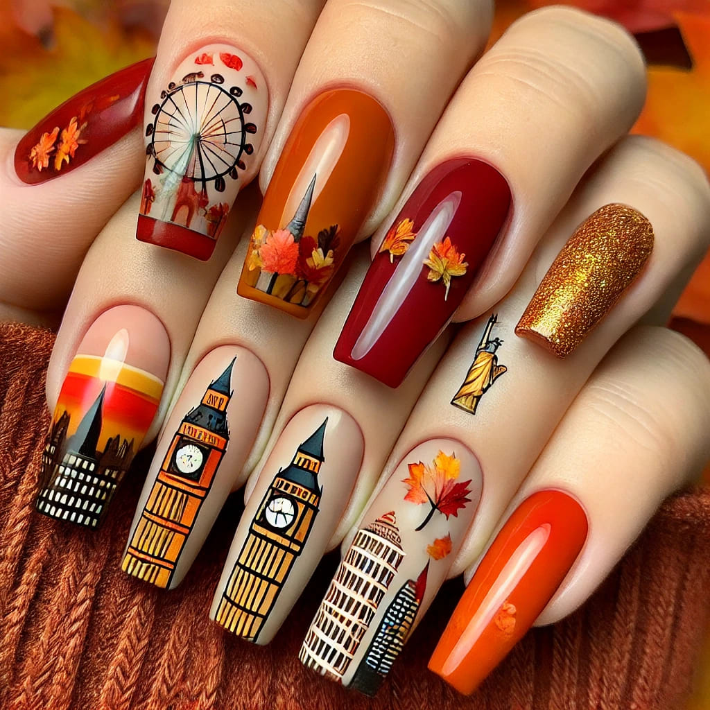 Modele de Unghii de Toamnă 2024: Nail Art și Orașe de Vizitat în Sezonul Frunzelor Aurii