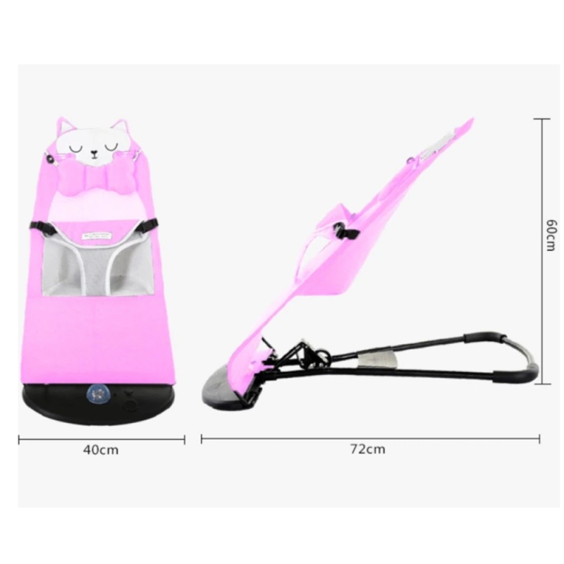 Balansoar bebe ergonomic Karemi, cu 5 trepte, inclinare reglabila, pliabil, 0+ luni, roz, cu pisicuta - 1 | YEO