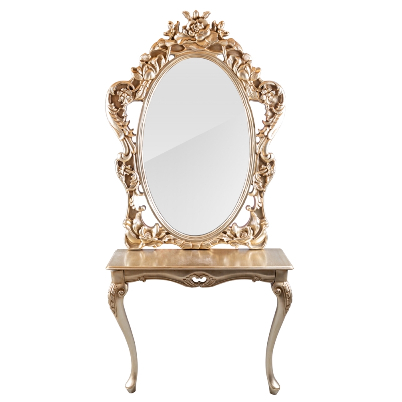 Consola aurie, oglinda si masa, design stil baroc, 95 x 37 x 201 cm