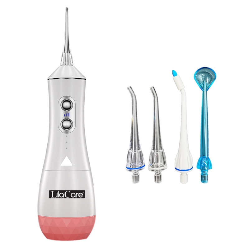 Irigator oral Lila Care, portabil, USB, jet de apa dentar, rezervor de apa impermeabil, 320 ml, rezistent la apa, 4 capete inlocuibile, Alb, 505