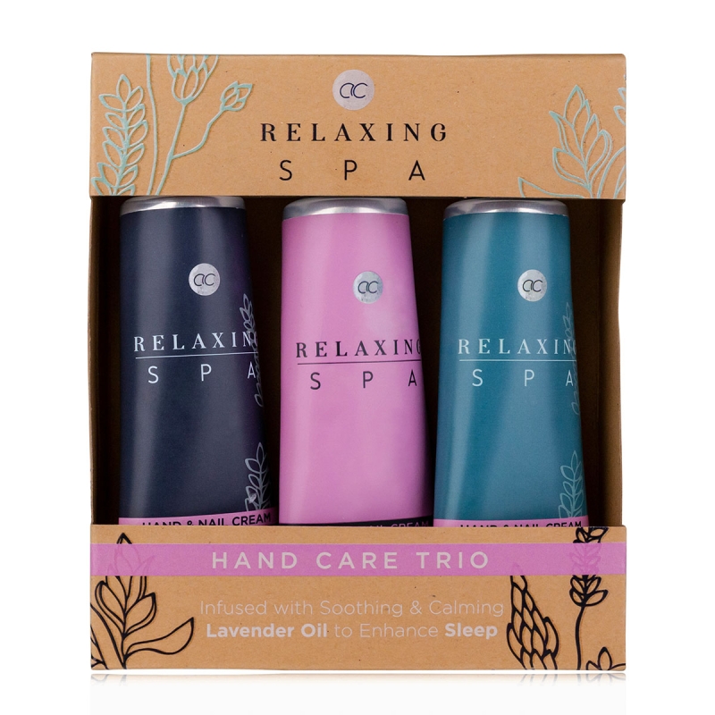 Set cadou femei, crema de maini, Hand care set RELAXING SPA in gift box, incl. 3 * 60ml hand & nail cream, infused with Lavender Oil, fragrance: Lavender & Chamomile, col. blue/lilac/brown, PU 6/24, set cadou craciun